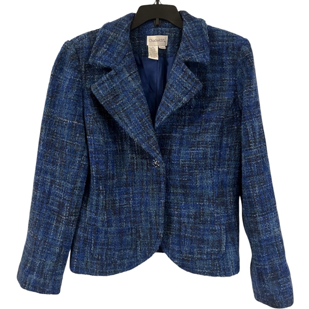 Chadwicks Women's Navy Checkered Blazer